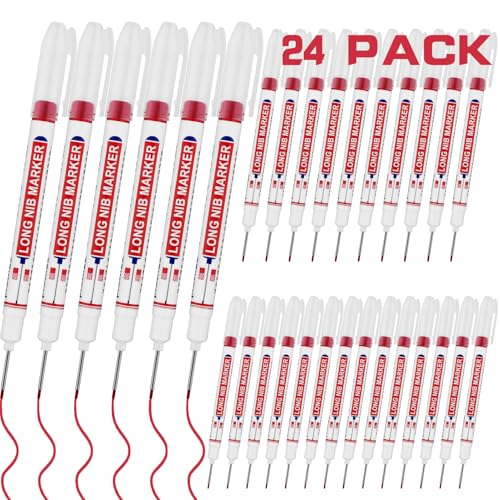 24 PCS Long Head Deep Hole Marker Pens,20mm Long Nib Marker,Longs Nose Markers,Waterproof Construction Markers Marking Tool,Permanent Markers Carpenter Ink marker Pens,Metal marking Pens,Red - color: 24PCS-20MM Red