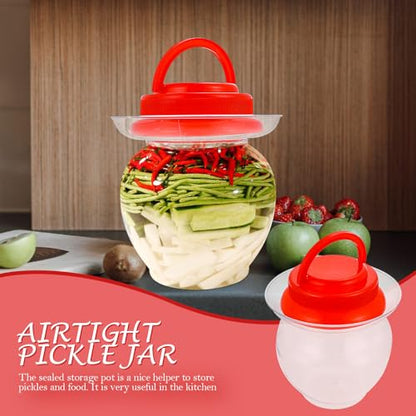 Plastic Pickle Jar 1l with Red Lid Thickened Airtight Food Storage Container Household Plastic Sealed Storage Jar for Kimchi Fermentation and Vegetable Preservation
