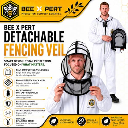 Cotton Beekeeping Suit with Removable Veil & Gloves – Full Body Protective Bee Suit, Breathable Sting Protection for Beginner & Professional Beekeepers (Kids-Medium) - size: Kids-Medium