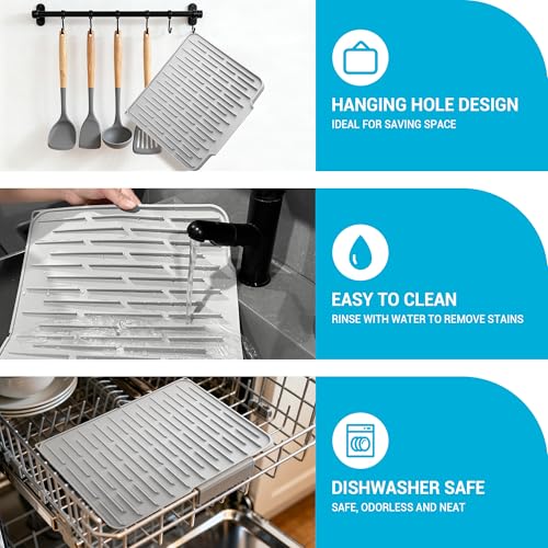 Foldable Silicone Dish Drying Mat for Kitchen Counter & Sink - Quick Dry, Space Saving, Non-Slip Pad for Small Apartments & Coffee Bar Light Grey - color: Light Gray