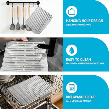 Foldable Silicone Dish Drying Mat for Kitchen Counter & Sink - Quick Dry, Space Saving, Non-Slip Pad for Small Apartments & Coffee Bar Light Grey - color: Light Gray