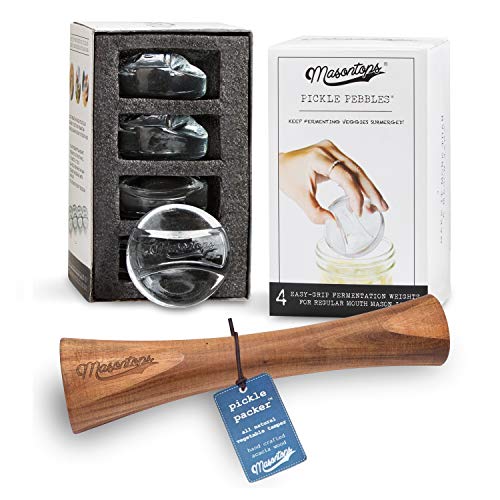 Masontops Pickle Packer Vegetable Tamper & Pickle Pebble Glass Weight Fermentation Tool Set - Regular Mouth Canning Kits - size: Small/Regular Mouth