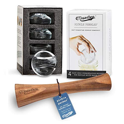 Masontops Pickle Packer Vegetable Tamper & Pickle Pebble Glass Weight Fermentation Tool Set - Regular Mouth Canning Kits - size: Small/Regular Mouth