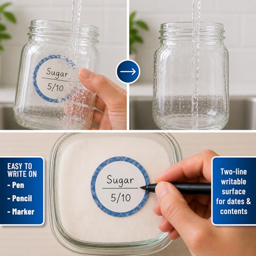 Water Soluble Labels for Food Containers – Dissolvable Kitchen Labels – No Sticky Residue – 2" Diameter, Two-Line Writable Surface, 200 Labels Per Roll (Blue) - color: Blue