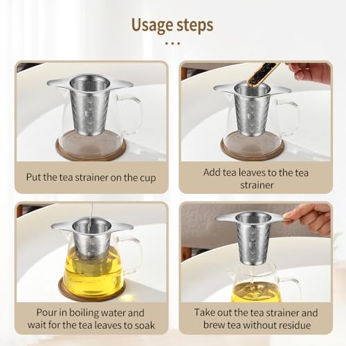 2Pack Extra Fine 18/8 Stainless Steel Tea Infuser BOMANSI BOMS Tea Strainer with Large Capacity & Perfect Size Double Handles for Hanging on Teapots, Mugs, Cups to Steep Loose Leaf Tea and Coffee - style: Fan Design