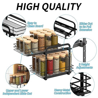BOIVSHI Spice Rack, Pull Out Spice Racks Organizer for Cabinet, Height Adjustable Heavy Duty Metal Basket for Inside Cabinets & Pantry Closet (2 Tier,7.5''Wx10.5''Dx9.5''H) - size: 2 Tier,7.5''Wx10.5''Dx9.5''H
