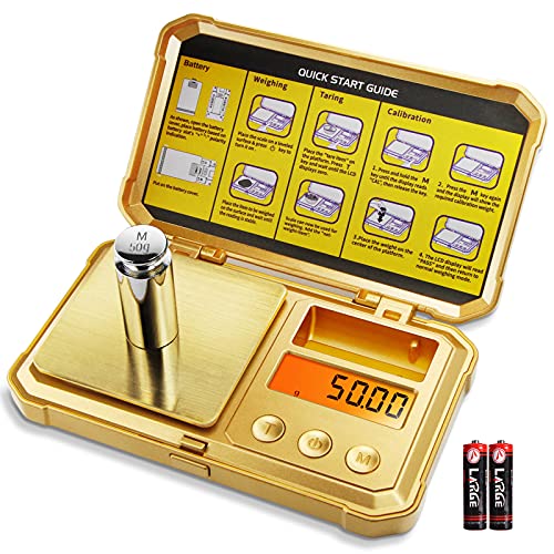 Fuzion Gram Scale 200g/0.01g, Jewelry Scales Digital Weight Grams and Ounces, Digital Pocket Herb Scale with 6 Modes, Tare for Herbs, Jewelry, Small(50g Weight & Battery Included) - color: Gold, size: 200/0.01g