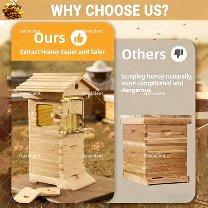 Self Flowing Bee Hive Box, Premium Cedar Wood Beehive Starter Kit Equipped with 7 Auto Super Frames and Bamboo Queen Excluder, Practical Beekeeping Supplies for Beginners and Hobbyists