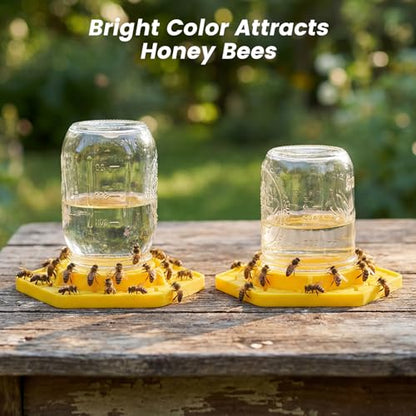2 Pack Bee Watering Station for Garden, Orange Bee Feeder and Waterer Compatible with Regular & Wide Mouth Canning Jars(Jar Not Included), Small-Hole Honeycomb Tray Honey Bee Feeder for Outside