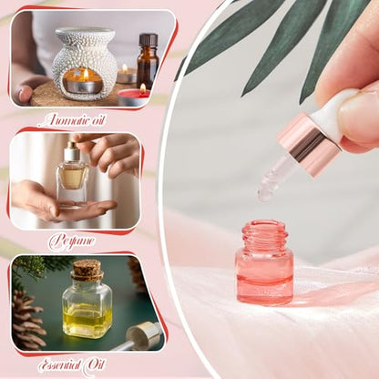 Didaey 100 Pcs 1/2/3/5/10/15 ml Mini Glass Oil Dropper Bottle Bulk, Clear Essential Small Empty Bottles Sample Containers Perfume Liquid Vials with Cap for Traveling (1 ml,Blush Pink) - color: Blush Pink, size: 1 ml