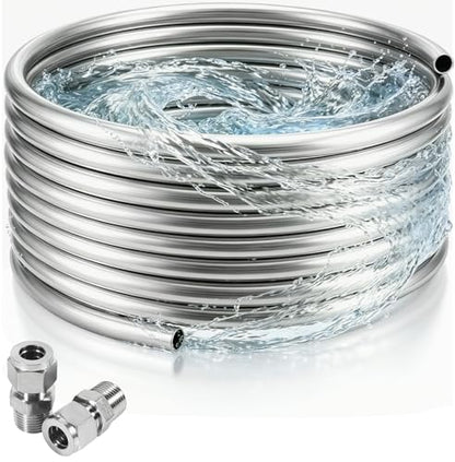 Wort Chiller 1/2" x 25FT, Food Grade 304 Stainless Steel Immersion Chiller Coil, Ice Bath Water Chiller Beer Chiller Water Cooler Tubing Coil for Beer Brewing, with 2PCS 1/2'' Connection Barbs - size: 1/2" x 25 Ft Wort Chiller