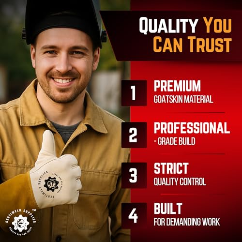 CertiWeld Supplies Leather Welding Gloves – Heat Resistant Work Gloves –Protection Sleeves for BBQ, Gardening, Manual Work - size: X-Large