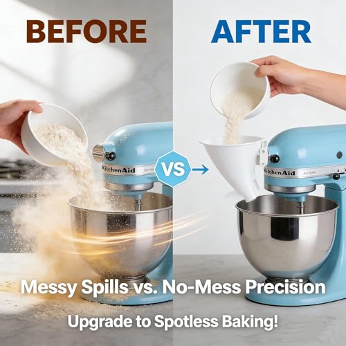 Flour Funnel for Kitchen Aid Mixer, Premium Funnel for Kitchen Aid Mixer with Anti-Splash Pouring Chute, Fits 4.5-5 Qt Tilt-Head & Bowl-Lift Models (KSM150), Durable Dishwasher(White+Red) - color: White+Red