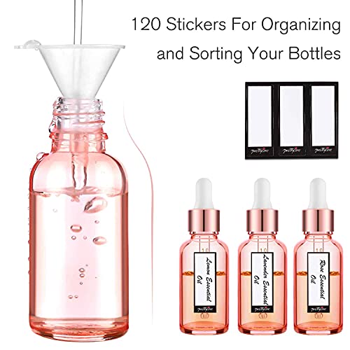 PrettyCare Glass Eye Dropper Bottles 99 Pack, 1oz (30ml) Rose Empty Thick Bottles Bulk with Leakproof Caps - With Labels & Funnels for for Storage, Travel,Essential Oils, DIY Serums - color: 1oz Rose, style: 99 Pack