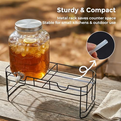 DD&HAPP 2 Gallon Glass Drinks For Parties With Stand.Stainless Steel Spigots & Metal Stand,Large Capacity Beverage Dispenser for Party,Infused Water,Iced Tea,Lemonade,Outdoor,Commercial Use. - size: 2 Gallon Double With Stand
