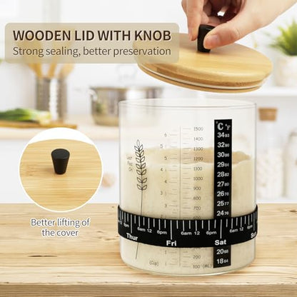 50oz Sourdough Starter Jar, Wide Mouth Sourdough Jar, Large Capacity Sourdough Starter Kit with Lid, Band, Date Tracker, Temp, Sourdough Bread Starter Kit for Perfect Sour Dough(2 Pack) - size: Set of 2