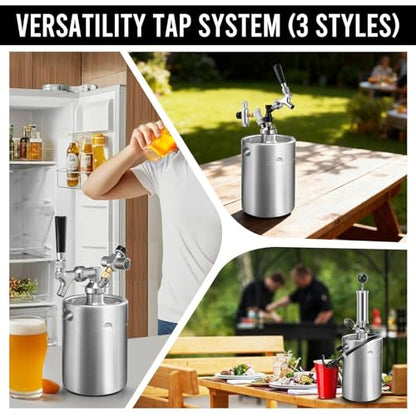 MRbrew Pressurized Mini Keg 64oz, 304 Stainlsee Steel Mini Kegerator with Exhaust Valve Designed Cap Portable Beer Growler for Homebrew And Craft Beer (Silver) - color: Silver