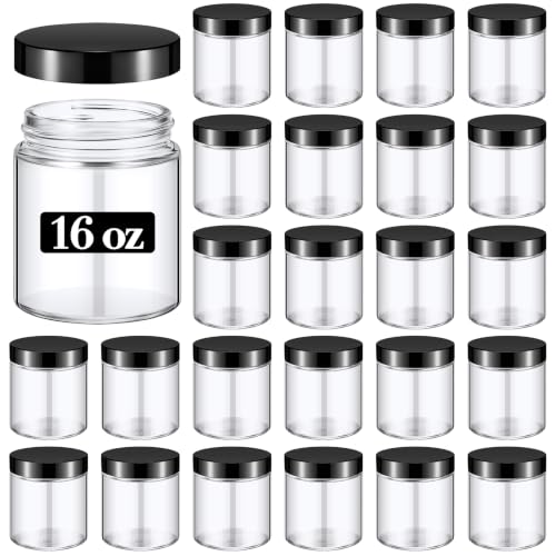 Norme 24 Pieces 16 oz Glass Jars with Lids Empty Storage Containers Leakproof Round Cosmetic Jars for Storing Lotions Powder Ointments Making(Transparent) - color: Transparent