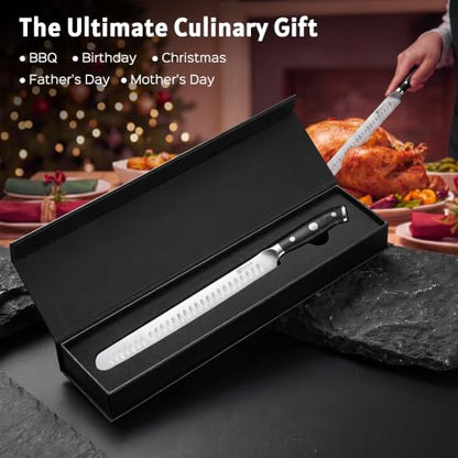 PAUDIN Brisket Knife, 12 Inch Dishwasher Safe Carving Slicing Knife for Meat, Razor Sharp German 1.4116 Steel Smoked Meat Cutter with Non-Slip Ergonomic G10 Handle & Gift Box, Perfect Gifts for Men - size: 12"