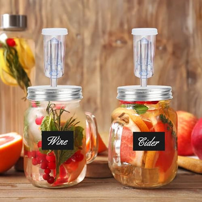 MEEZY 2 Set Fermentation Kit, Fermentation Lids Glass Weights and Airlocks Compatible with 86MM Wide Mouth Mason Jars for Making and Storing Sauerkraut Vegetables