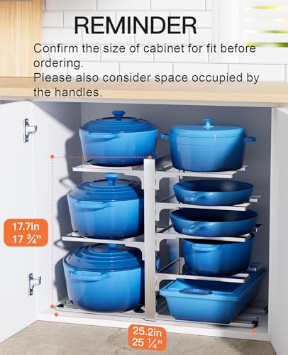 ORDORA Pots and Pans Organizer Rack for Cabinet, 15.83" Height 8-Tier Heavy Duty 120LBS Pot Pan Organizer under Cabinet Adjustable for Cast-iron Pan, Heavy Skillets Griddles, Shallow Pot, Silver - style: M-15.83"H-HeavyDuty-Sliver