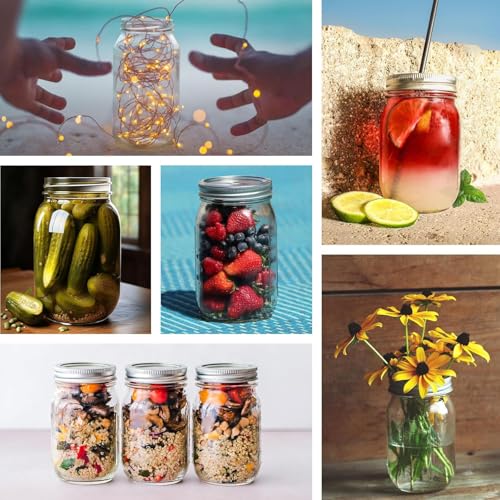 Glyntrof 32 oz Mason Jars Wide Mouth with Airtight Lids, 1 Quart Glass Canning Jar for Fermenting, Pickling and Food Storage, Pack of 6 - color: 32oz-6 pcs