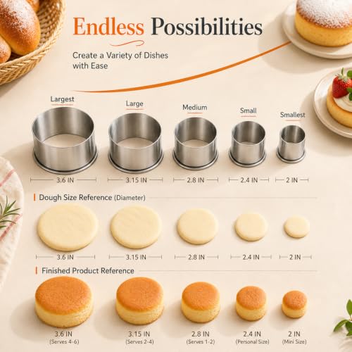 Biscuit Cutters, Round Cookie Cutters/Stainless Steel Dumpling Skin Cutters/Cake Pastry Cutters/Cake Cookie Scone Cutters Molds stamps for Cooking Baking (5Pcs, Plain Edge) - size: 5Pcs, Plain Edge