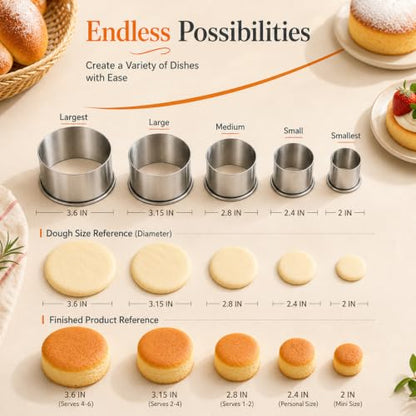Biscuit Cutters, Round Cookie Cutters/Stainless Steel Dumpling Skin Cutters/Cake Pastry Cutters/Cake Cookie Scone Cutters Molds stamps for Cooking Baking (5Pcs, Plain Edge) - size: 5Pcs, Plain Edge
