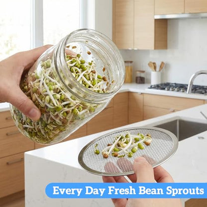 12-Pack Sprouting Jar Lids,Sprout Lids for Mason Jars,304 Stainless Steel Strainer Set,304 Food-Grade Strainer Caps for Wide-Mouth Mason Jars,Grow Alfalfa,Mung Bean Sprouts at Home