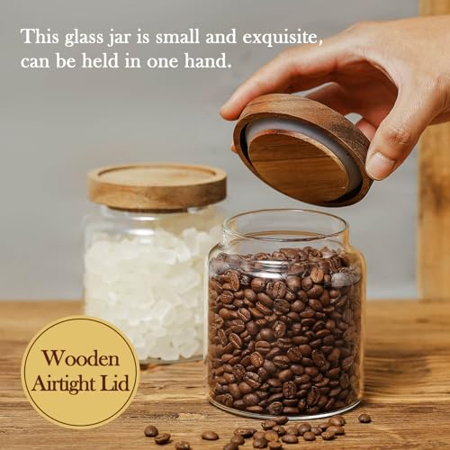 Labina Glass Storage Container Airtight Food Jars Kitchen Canister with Wood Lids, 20 Oz Wide Mouth Pantry Organization Glass Jar for Flour, Sugar, Cookie, Spagetti, Nuts and Candy - size: A1: 20 Oz 1 pcs