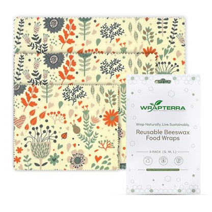Beeswax Wraps for Food - Reusable & Moldable Bees Wax Covers for Bowls, Fruits, Cheese - Natural Food Storage Alternative to Aluminum Foil & Plastic Wrapping - Small, Medium, Large - 3-Pack
