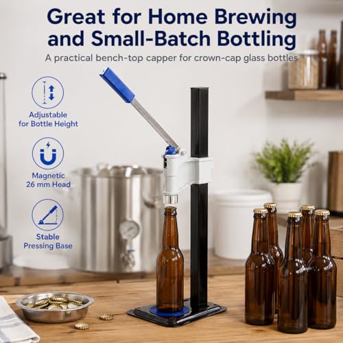 TsoLay Beer Bottle Capping Machine, Adjustable Bench Bottle Capper with Non-Slip Base, Convenient Push-Type Adjustment, Quick and Accurate Capping for Kitchen, Wineries and Bar Counters