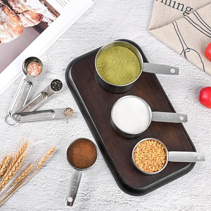 Measuring Cups and Spoons Set, 8 Piece | Nesting design for compact storage, includes 4 cups + 4 spoons, for cooking and baking