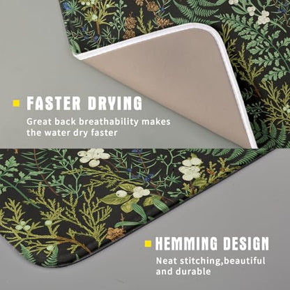 Green Plants Dish Drying Mat for Kitchen Counter Microfiber Absorbent Dish Draining Reusable Washable Foldable 16"x18" - size: 18" x 16"