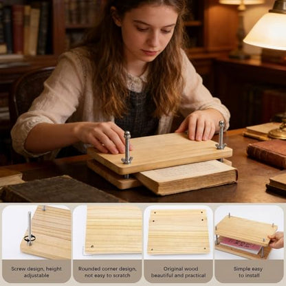 Professional Wooden Book Press with Steel Bolts for Binding and Restoration Cheese Press