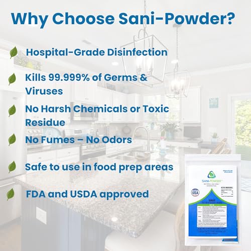 Sani-Powder HOCl Cleaning Powder – Fast-Dissolving Granules for Hard, Non-Porous Surfaces – Multi-Surface Cleaner, Easy-Mix Concentrate, Low Odor, No Residue – Quart Pack (4 Packets) - size: 0.04 Ounce (Pack of 4)