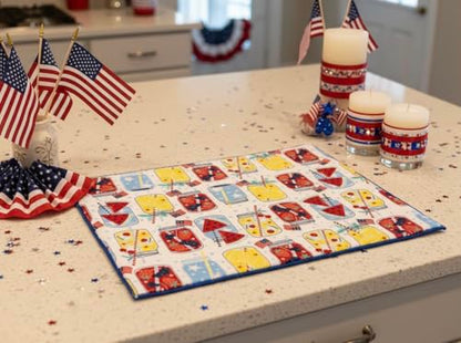 Serafina Home Patriotic Dish Drying Mat, Mason Jar Design, Red White Blue, Cotton, 15" x 20", Machine Washable, 4th of July Kitchen Décor - color: patriotic mason jars