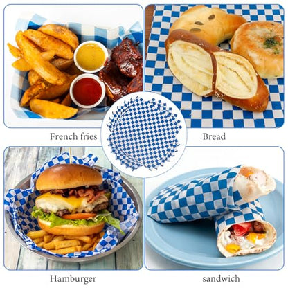 200 Pcs Wax Paper Sheets for Food Deli Wrap Paper Sheets 8.5x8.5"Food Basket Liners Checkered Square Sandwich Wraps for Burgers Bread Restaurant Barbecue Picnic(Blue) - color: Blue