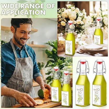 Havawish 16 Pcs 8 oz Mini Olive Oil Bottles Homemade Swing Top Clear Flip Top Bottles with Airtight Lids Labels for Storing Homemade Olive Oil Wedding Baby Shower Favors(Square) - style: Square