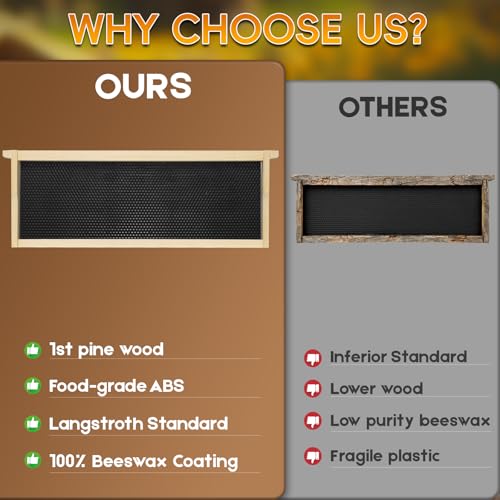 10 Pack Black Bee Medium Frames Unassembled, Wooden Bee Hive Frames with Plastic Beeswax Coated Foundations for Medium Super Box - color: Black, size: 10PCS