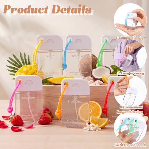 Frienda 12 Pcs Hydrating Hand Sanitizer Spray Scented Pocket Power Mist Hand Sanitizer Travel Size with Keychain Moisturizing Antibacterial Sanitizing Cleans Hands for Women(Refreshing) - style: Refreshing
