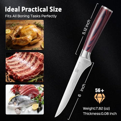 PAUDIN Boning Knife 6 Inch, Super Sharp Fillet Knife, German High Carbon Stainless Steel Deboning Knives, Professional Boning Knives for Meat Poultry Chicken, Pakkawood Handle with Gift Box - style: 6'' Boning Knife