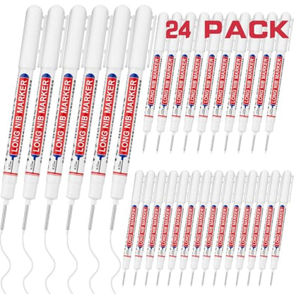 24 PCS Long Head Deep Hole Marker Pens,20mm Long Nib Marker,Longs Nose Markers,Waterproof Construction Markers Marking Tool,Permanent Markers Carpenter Ink marker Pens,Metal marking Pens,White - color: 24PCS-20MM White