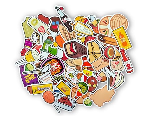 Mexican Food Vinyl Stickers, Snacks and Candy Stickers, Water Resistant, Set of 60, White