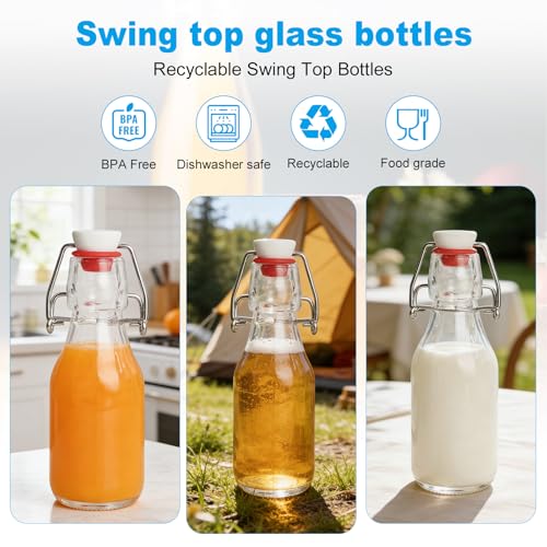 6 Pack Swing Top Bottles, 4OZ Flip Top Glass Bottle with Airtight Grolsch Closures, Reusable Glass Jars for Kombucha, Cold Brew, Homemade Vanilla