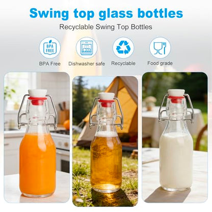 6 Pack Swing Top Bottles, 4OZ Flip Top Glass Bottle with Airtight Grolsch Closures, Reusable Glass Jars for Kombucha, Cold Brew, Homemade Vanilla