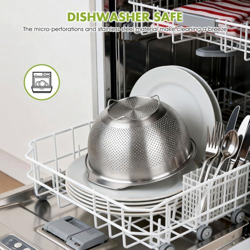 Greentainer 18/8 Stainless Steel Colander for Kitchen, 5QT Metal Pasta Strainer with Handle | Dishwasher Safe | Advanced Sturdy Base for Drainage & Rinsing Vegetable Fruit Rice Spaghetti - size: 5 QT