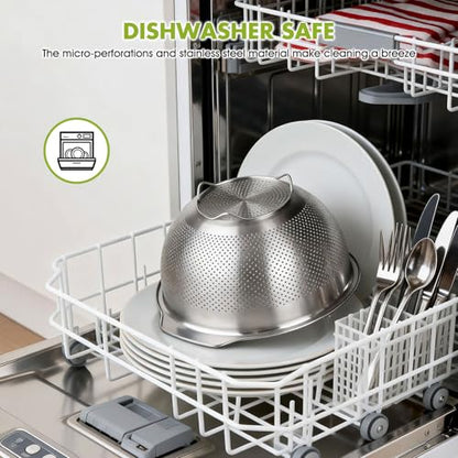 Greentainer 18/8 Stainless Steel Colander for Kitchen, 5QT Metal Pasta Strainer with Handle | Dishwasher Safe | Advanced Sturdy Base for Drainage & Rinsing Vegetable Fruit Rice Spaghetti - size: 5 QT