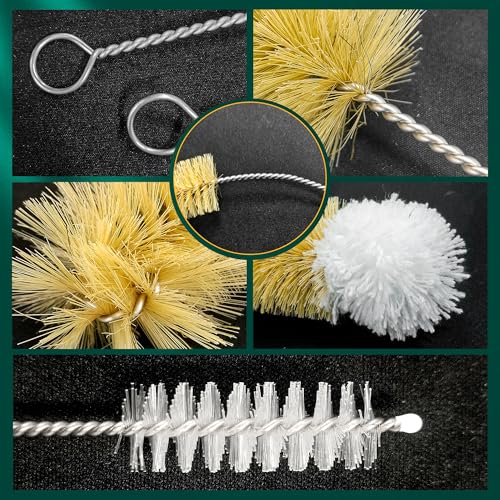 9-Pack Thin Long Handle Bottle Brushes, Stainless Steel Wire Cleaners with Boar Bristle & Wool Tip, Flexible Narrow Neck Cleaner for Wine Bottles, Tubes, Straws, Pipe, Hose & Decanter
