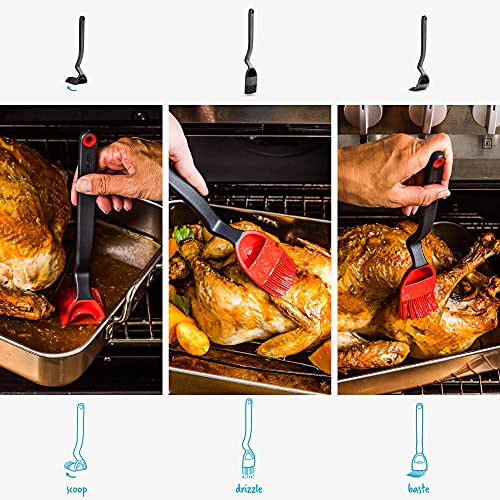 Dreamfarm Brizzle Basting Brush with Built-In Sauce Reservoir - Black | Sit-up, mess-free BBQ and pastry brush, flexible bristles, scoop and drizzle baster, holds 1 tbsp of liquid - color: Black